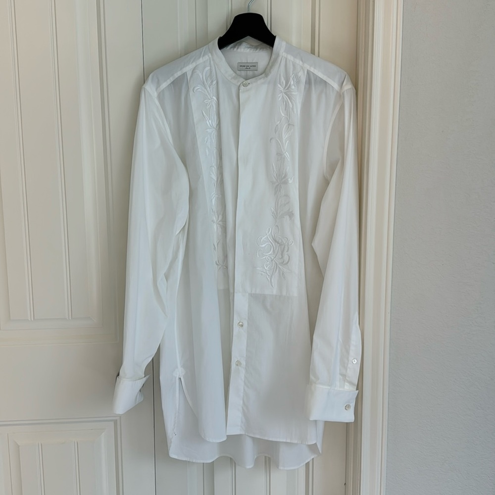 Rare Dries Van Noten Embroidered Button Down Shirt Size 50 French Cuffs